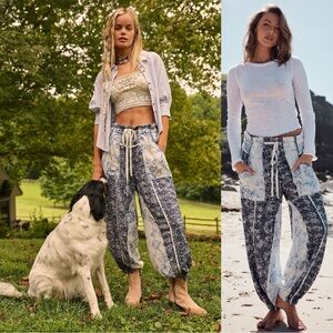 Free People Bohemian Cottage Embroidered Floral Sweet It Is Wide Leg Pants Large